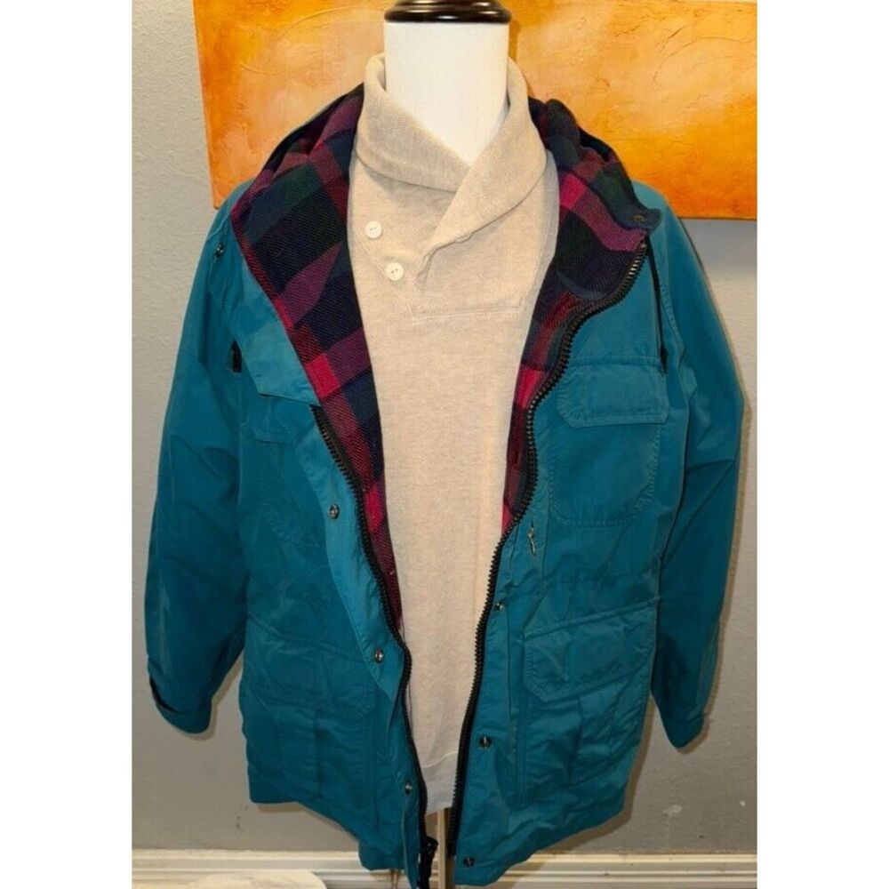 Vintage REI Womens Lined Overcoat Size 16 Blue Hooded Full Zip and Snap Pockets - Picture 2 of 14
